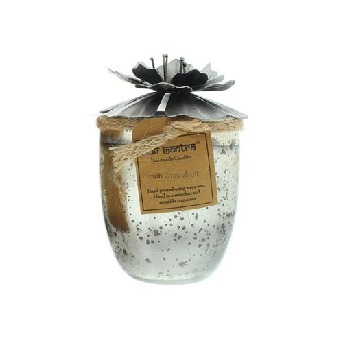 Bali Mantra Hibiscus Glass Silver Peach Grapefruit Candle 500g - LookincredibleLookincredible5056131803824