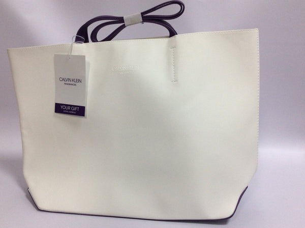 Calvin Klein White Purple Faux Leather Tote Shopper Bag - LookincredibleCalvin Klein3614226133090