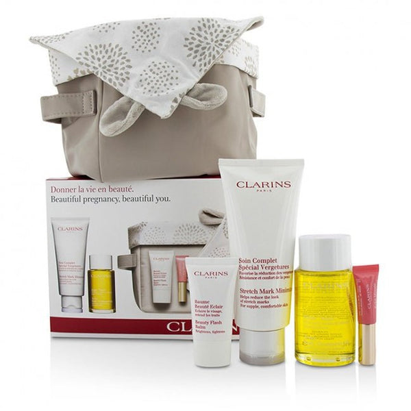 Clarins Beautiful Pregnancy Beautiful You Gift Set 100ml Tonic Body Treatment + 15ml Balm + 5ml Lip Perfector + 200ml Stretch Mark Minimizer + Bag - LookincredibleClarins3380810162936