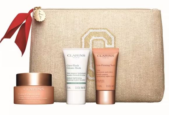 Clarins Extra-Firming Gift Set 50ml Day Cream + 15ml Night Cream + 15ml Extra-Firming Mask + Pouch - LookincredibleClarins3380810285116