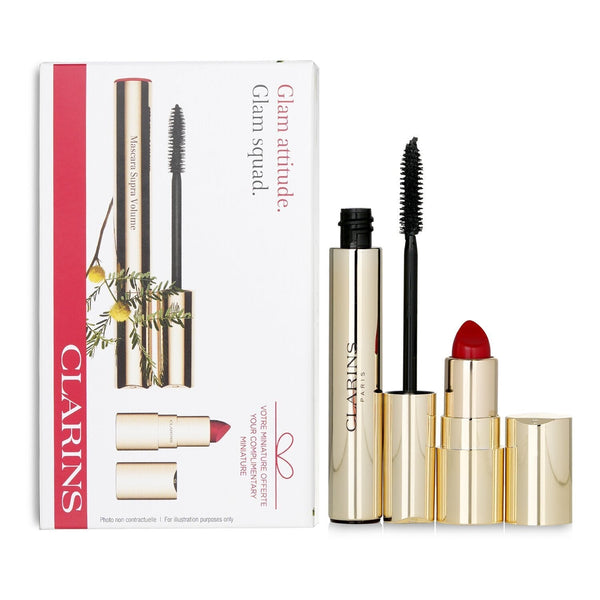 Clarins Glam Attitude Gift Set Mascara Super Volume 01 Intense Black 8ml + Mini Joli Rouge Velvet 742 Lipstick 1.5g - LookincredibleClarins3380810325843