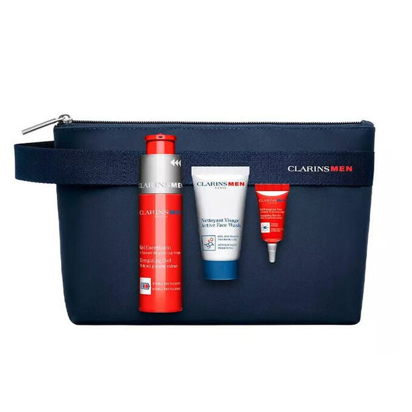 Clarins Men Gift Set 50ml Energizing Gel + 3ml Energizing Eye Gel + 30ml Active Face Wash + Bag - LookincredibleClarins3666057022104