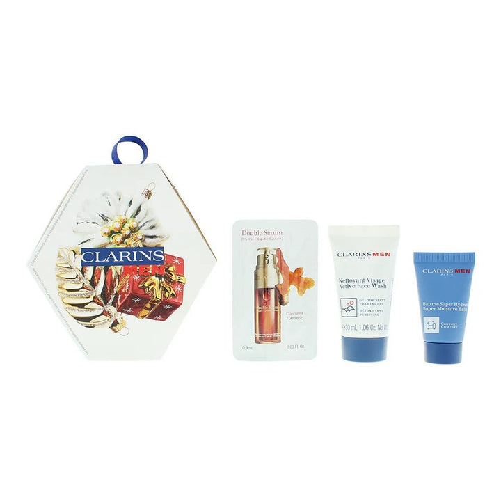 Clarins Men Recruit Gift Set Super Moisturising Balm 12ml + Double Facial Serum 0.9ml + Facial Cleanser 30ml - LookincredibleClarins3666057114519