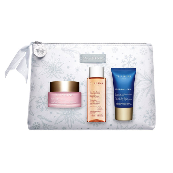 Clarins Multi-Active Gift Set 50ml Multi-Active Day Cream + 15ml Multi-Active Night Cream + 50ml Cleansing Micellar Water + Bag - LookincredibleClarins3666057114304