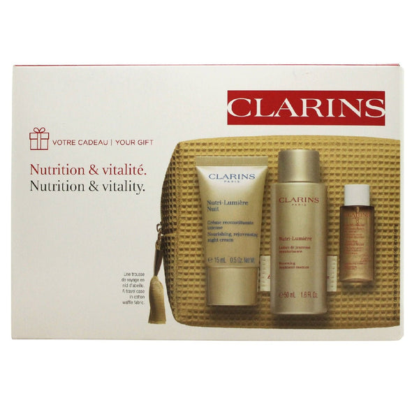 Clarins Nutri-Lumiere Gift Set Night Cream 15ml + Revitalising Essence 50ml + Micellar Water 10ml - LookincredibleClarins3666057058226