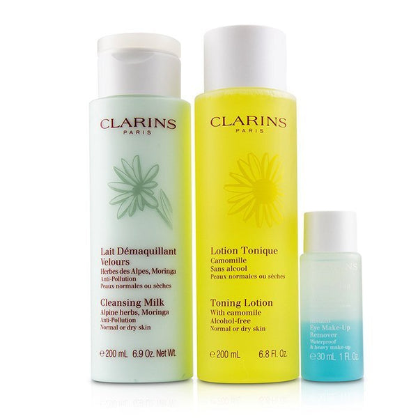 Clarins Perfect Cleansing Gift Set 200ml Cleansing Milk + 200ml Toning Lotion + 30ml Eye Make-Up Remover - LookincredibleClarins3380810223811