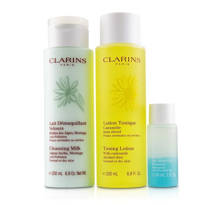 Clarins Perfect Cleansing Gift Set 200ml Cleansing Milk + 200ml Toning Lotion + 30ml Eye Make-Up Remover - LookincredibleClarins3380810223811