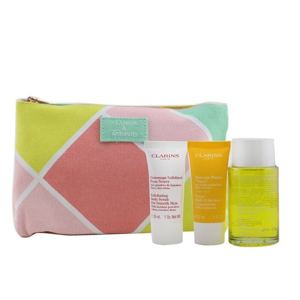 Clarins Tonic Collection Gift Set 100ml Body Treatment Tonic Oil + 30ml Exfoliating Body Scrub + 30ml Bath & Shower Concentrate - LookincredibleClarins3380810459364