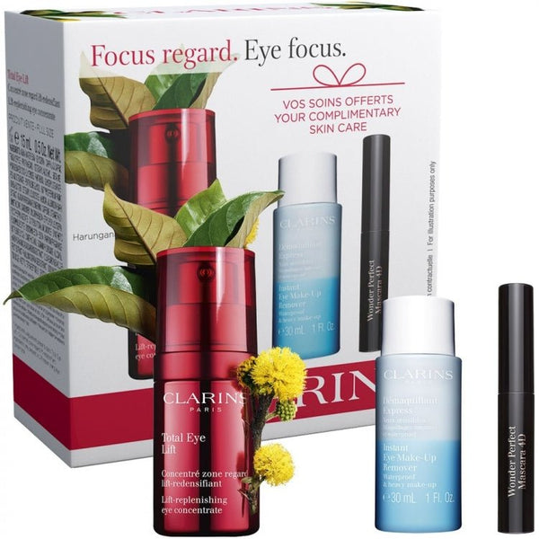 Clarins Total Eye Focus Gift Set 15ml Total Eye Lift + 30ml Makeup Remover + 3ml 4D Waterproof Mascara - LookincredibleClarins3380810459548