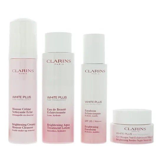 Clarins White Plus Gift Set 150ml Mousse Cleanser + 75ml Brightening Emulsion Spf 20 + 50ml Revive Night Mask-Gel + 200ml Brightening Lotion - LookincredibleClarins3380810302981