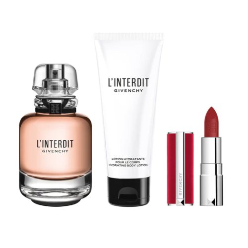 Givenchy L'interdit Gift Set 80ml EDP + 75ml Body Lotion + Le Rouge Deep Velvet Lipstick 1.5g - LookincredibleGivenchy3274872415720