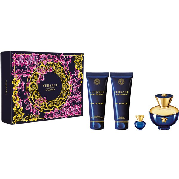 Versace Dylan Blue Pour Femme Gift Set 100ml EDP + 100ml Shower Gel + 100ml Body Lotion + 5ml EDP - LookincredibleVersace8011003873432