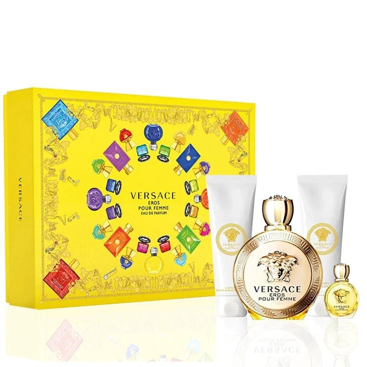 Versace Eros Pour Femme Gift Set 100ml EDP + 100ml Shower Gel + 100ml Body Lotion + 5ml EDP - LookincredibleVersace8011003873456