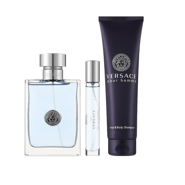 Versace Pour Homme Set EDT Spray 100ml + Shampoo 150ml + EDT Spray 10ml - LookincredibleVersace8011003889235